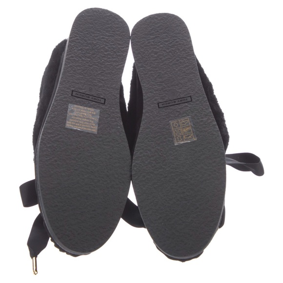 NEW Tory Burch Aberdeen Black Shearling Suede Bow Tie Slip On Slippers size 6 - Picture 7 of 13